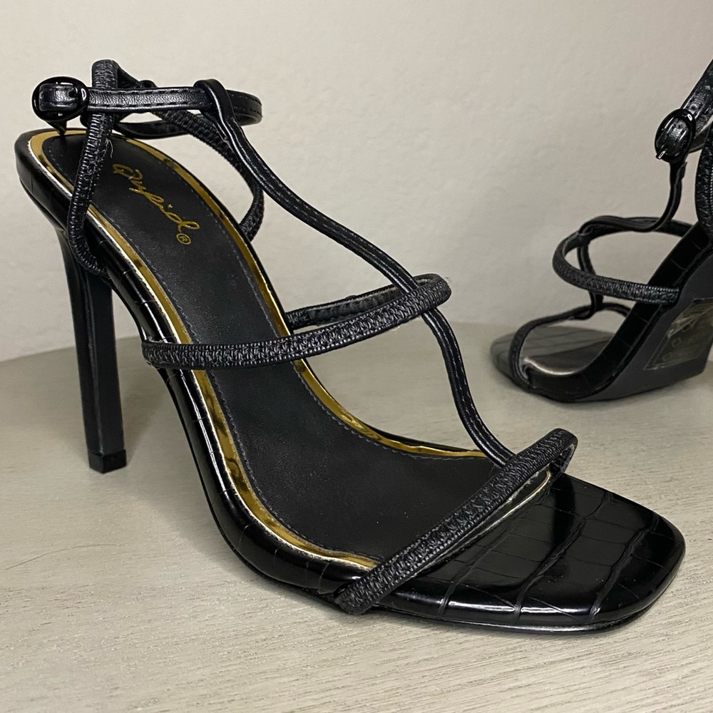 Qupid Black Strappy Heels